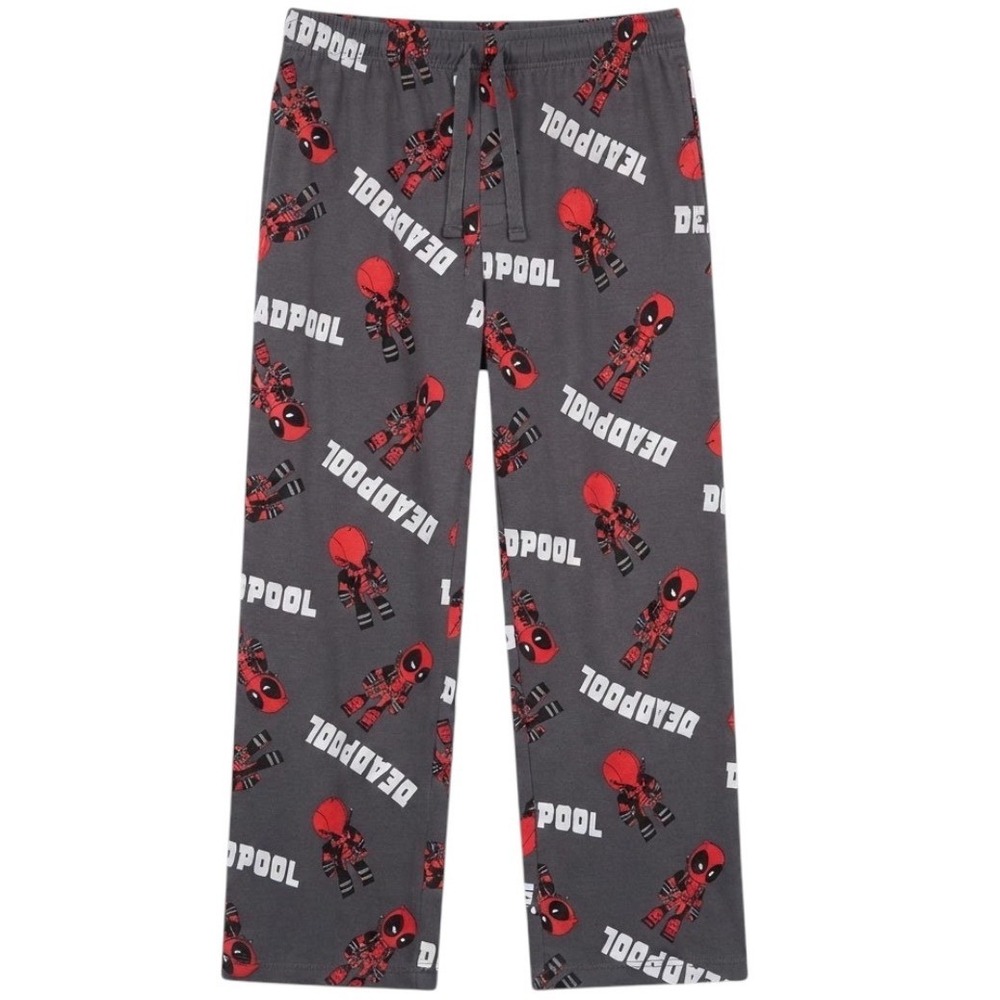 Marvel Deadpool Mens Large Pajama Pants Gray Chibi All Over Print Lounge Bottoms